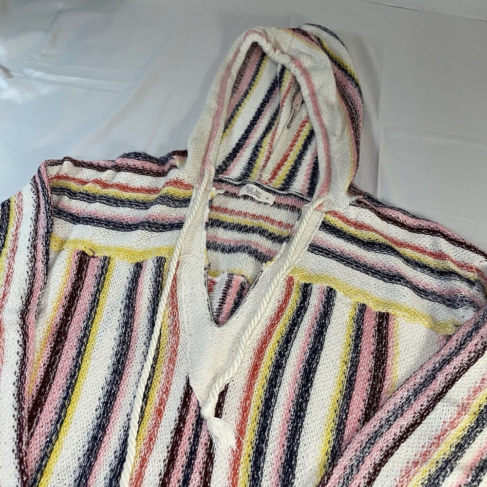 Ron Jon Surf Shop Baja‎ Hoodie Striped Knit Pullover Pink Yellow Navy M